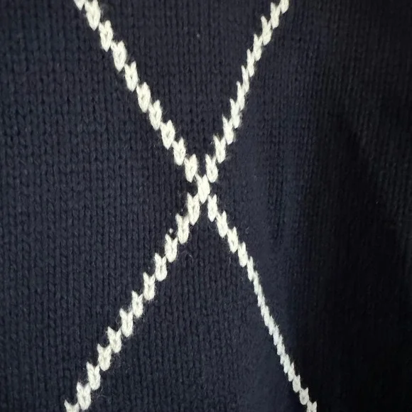 NWOT Reiss Navy Blue White Argyle Knit Wool Blend Pullover Sweater Size Large - Picture 7 of 9